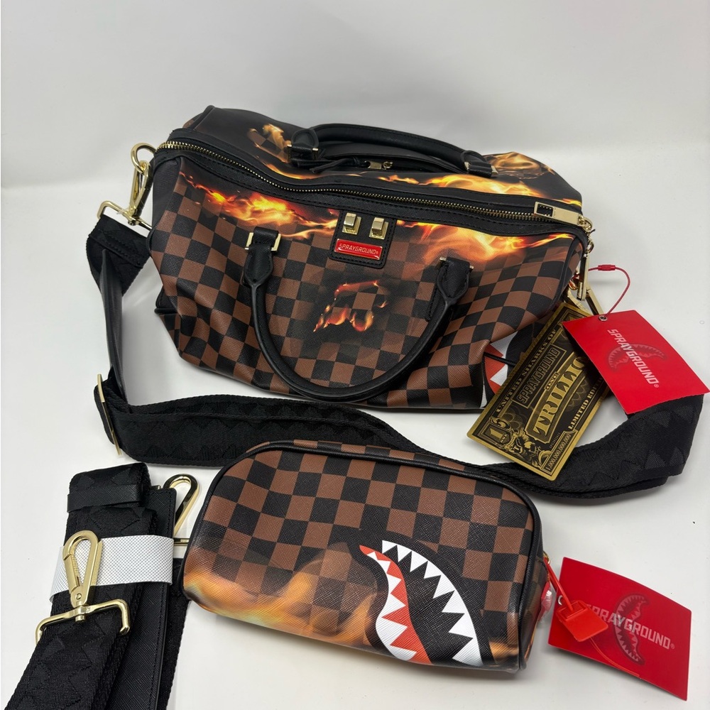Sprayground Brown Checkered Men's Bag Set